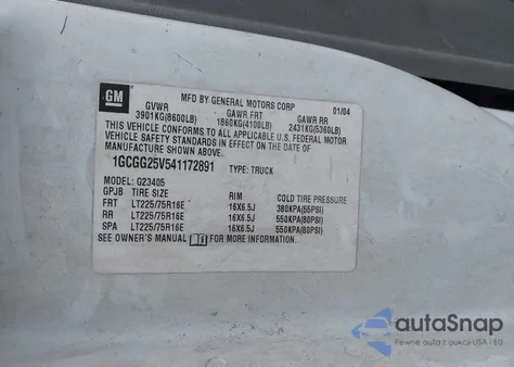 2004 Chevrolet Express из США, поврежденный, VIN 1GCGG25V541172891